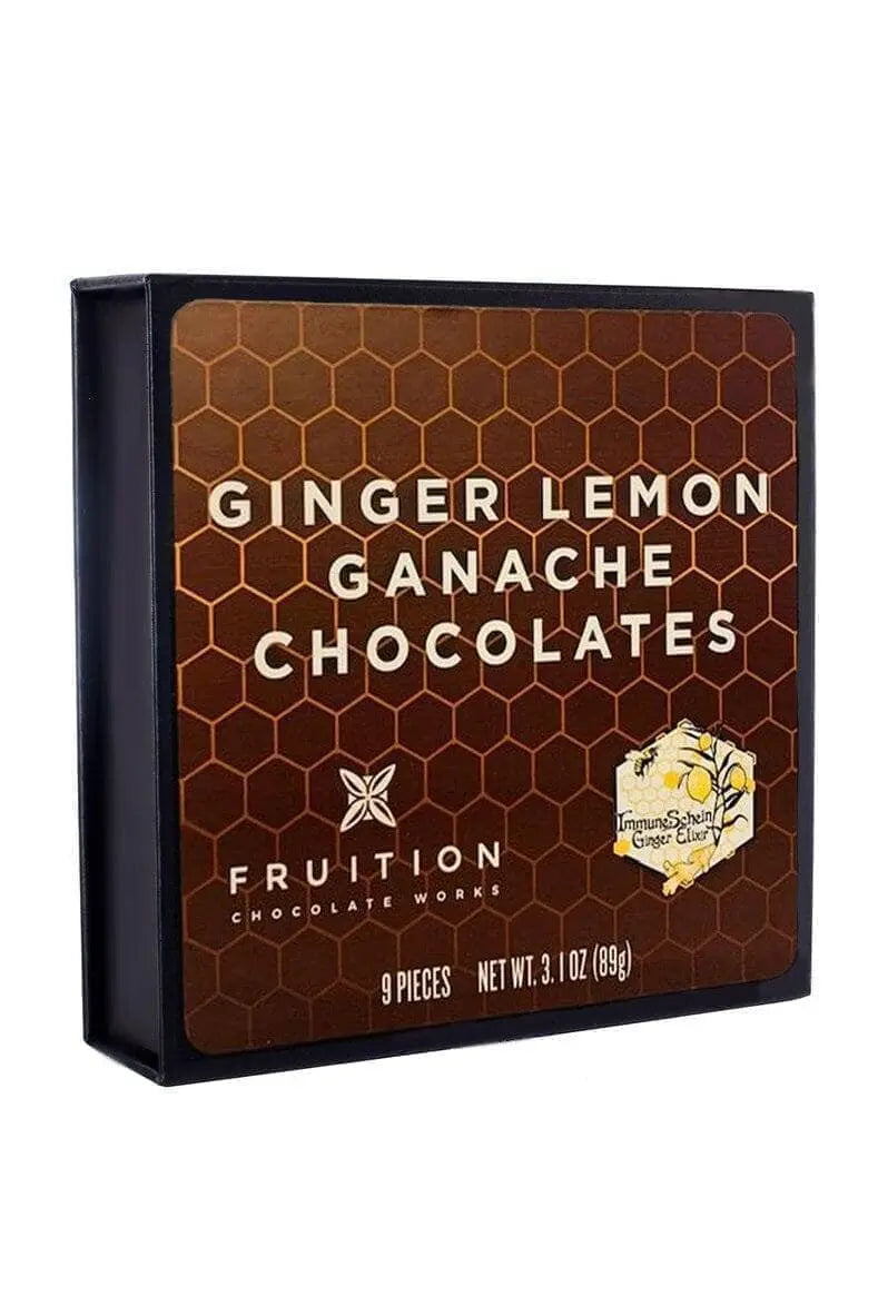 Lemon Ginger Chocolate Ganaches - ImmuneSchein & Fruition Chocolate Works Chocolates ImmuneSchein Ginger Elixirs 